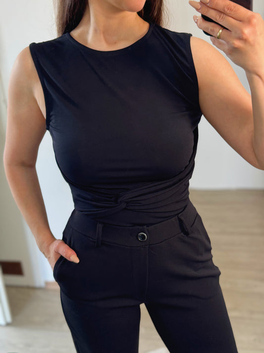 Ärmellose Jersey Bluse mit Knoten